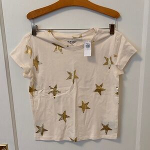 Old Navy Girls Cream Tee with Gold Stars